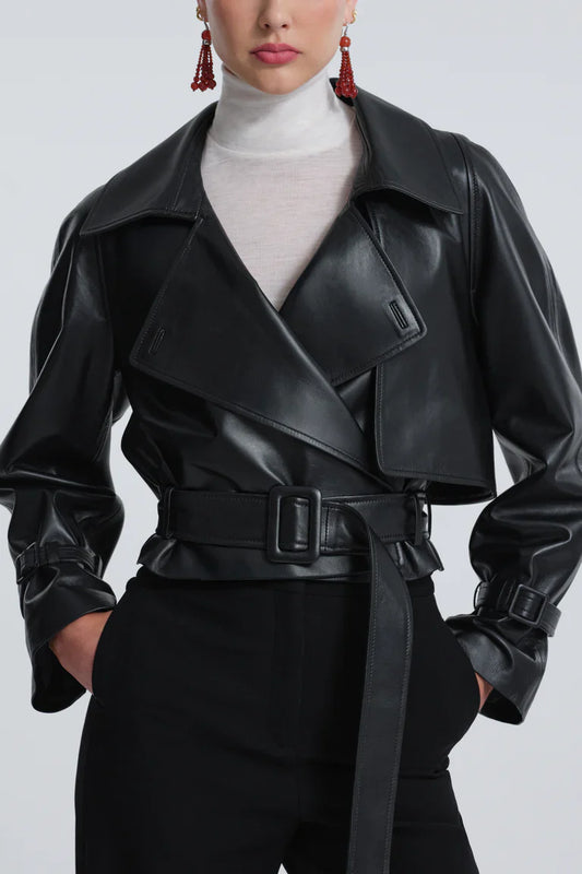 Hatti Black Cropped Leather Jacket
