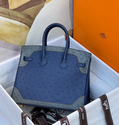 Hermès Tricolor Ghillies Ostrich Birkin 30 – Permabrass Hardware