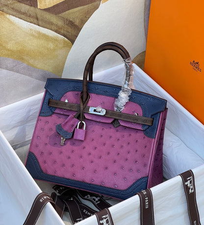 Hermès Tricolor Ghillies Ostrich Birkin 30 – Permabrass Hardware