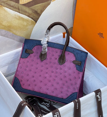 Hermès Tricolor Ghillies Ostrich Birkin 30 – Permabrass Hardware