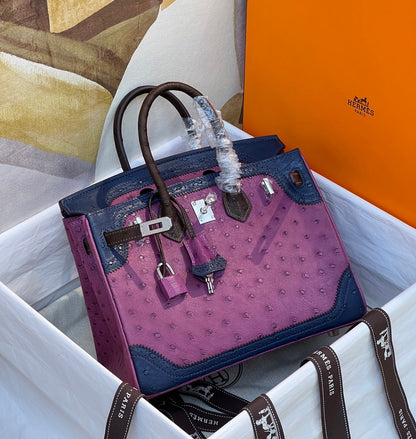Hermès Tricolor Ghillies Ostrich Birkin 30 – Permabrass Hardware