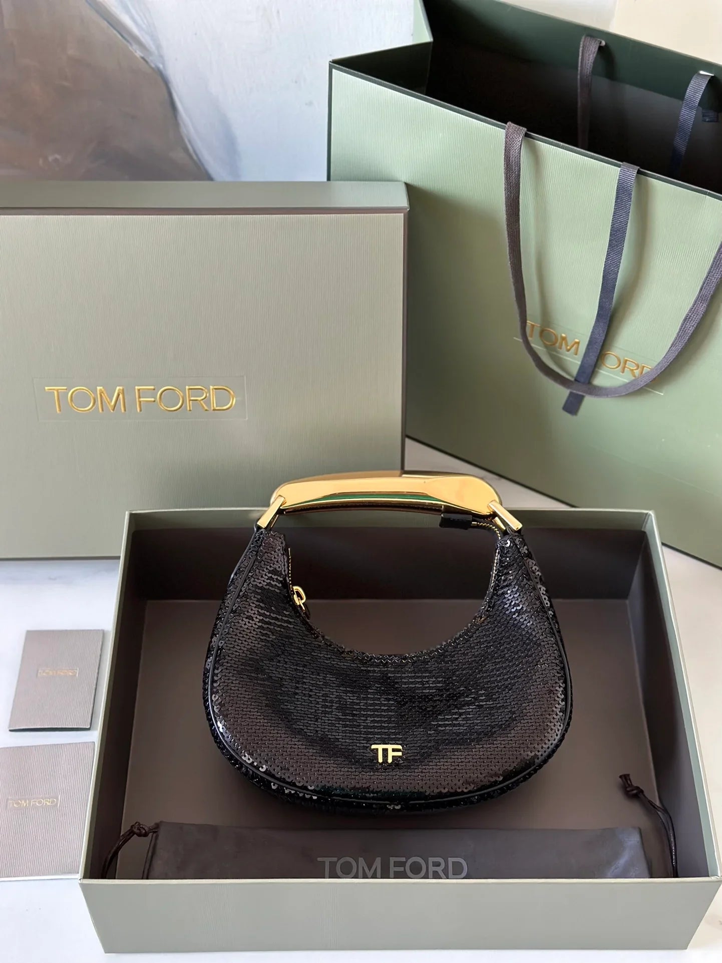 Tom Ford Bianca Mini Hobo Bag in Black Sequins