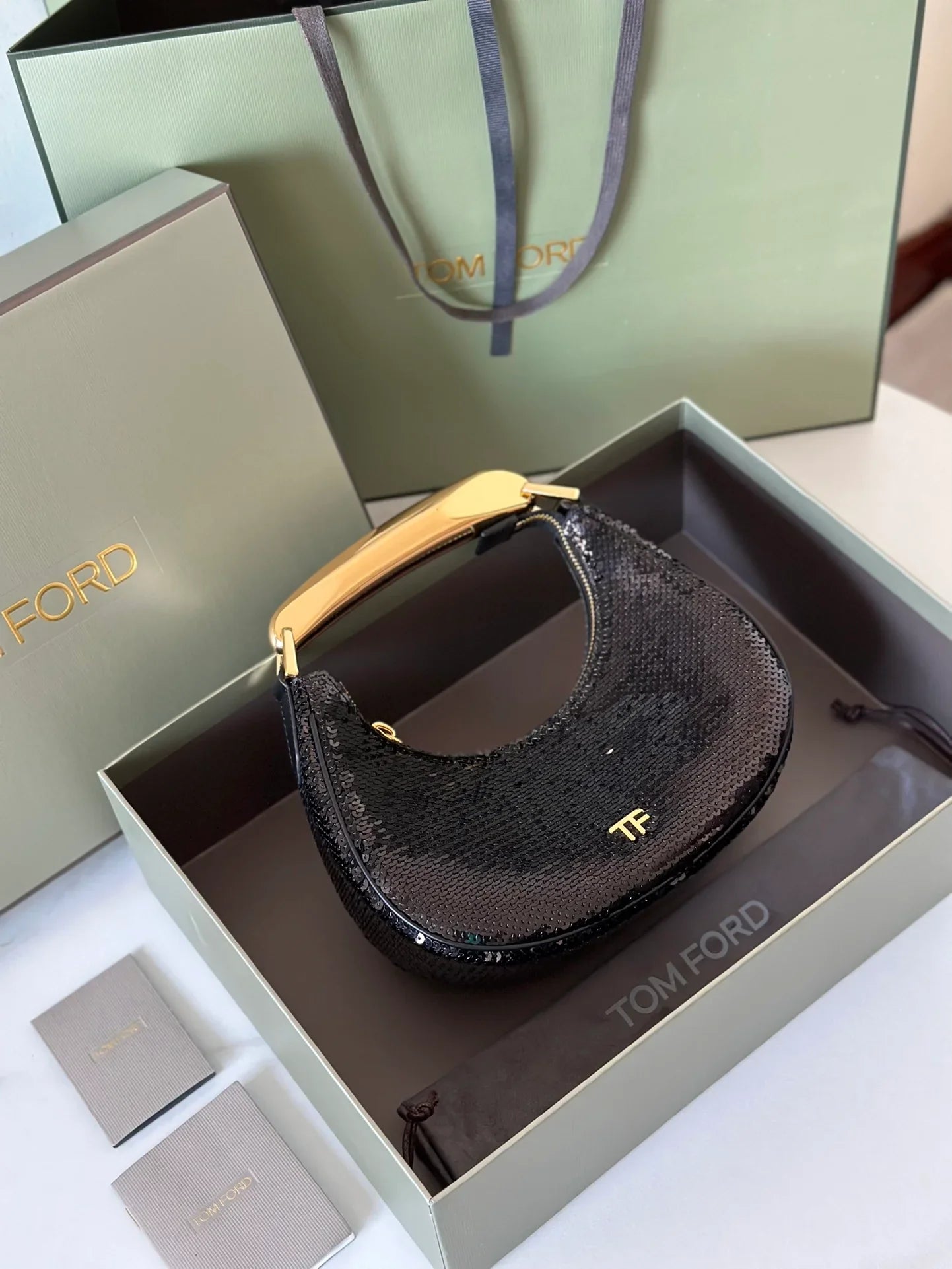 Tom Ford Bianca Mini Hobo Bag in Black Sequins