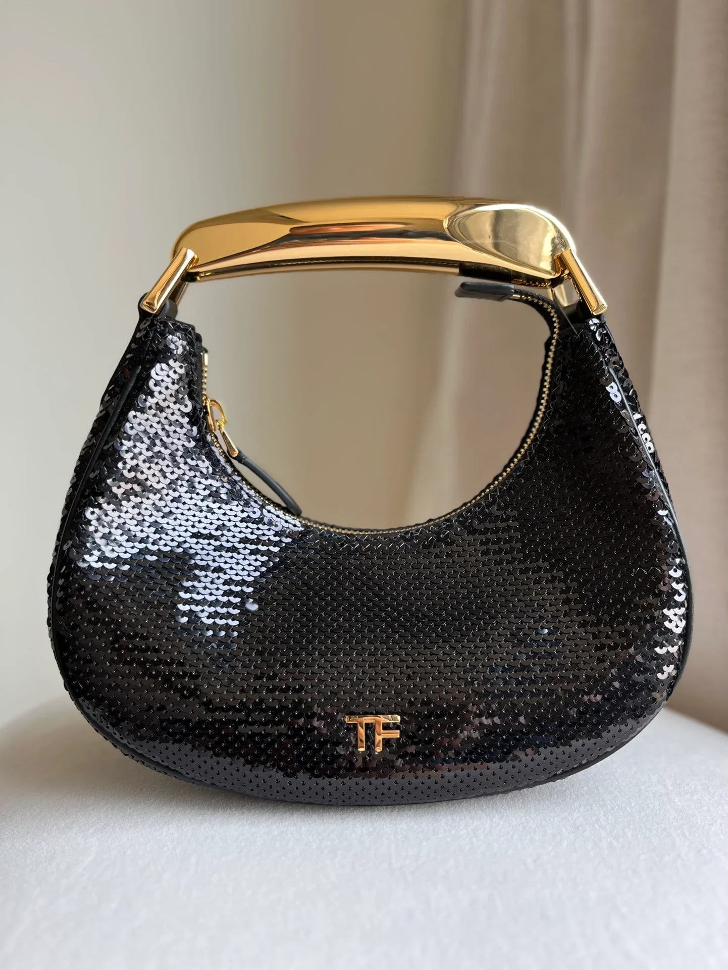 Tom Ford Bianca Mini Hobo Bag in Black Sequins