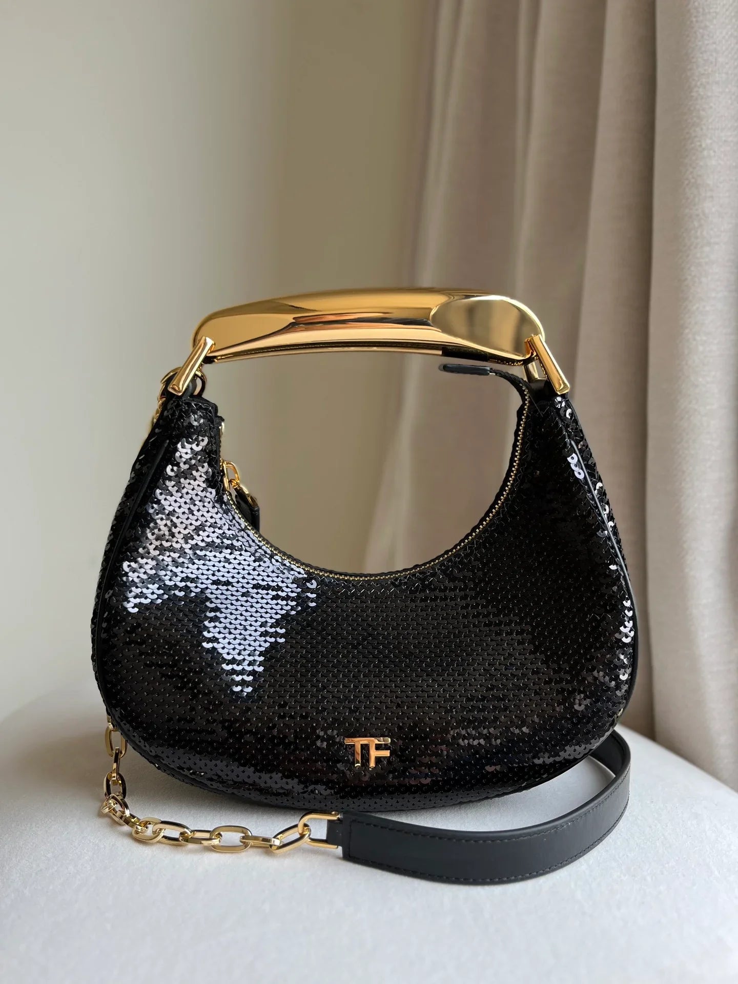 Tom Ford Bianca Mini Hobo Bag in Black Sequins