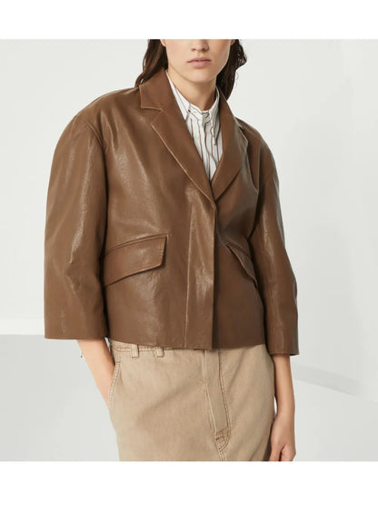 Jil Sander Boxy Brown Leather Blazer