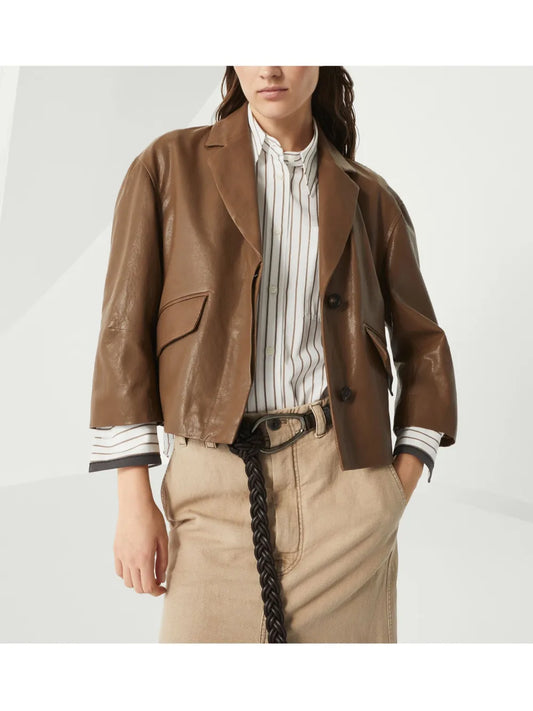 Jil Sander Boxy Brown Leather Blazer