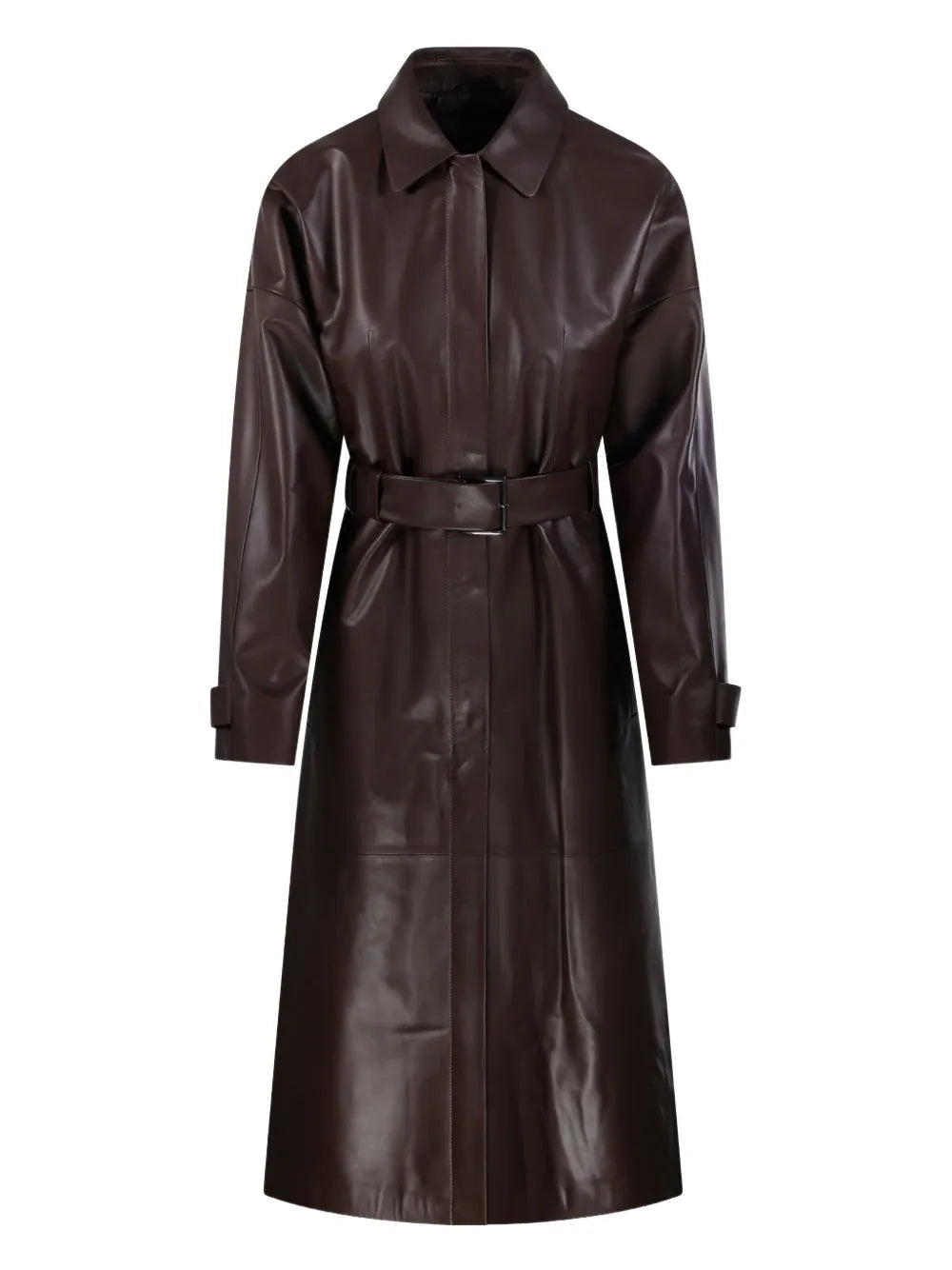 Jil Sander Dark Brown Belted Leather Coat