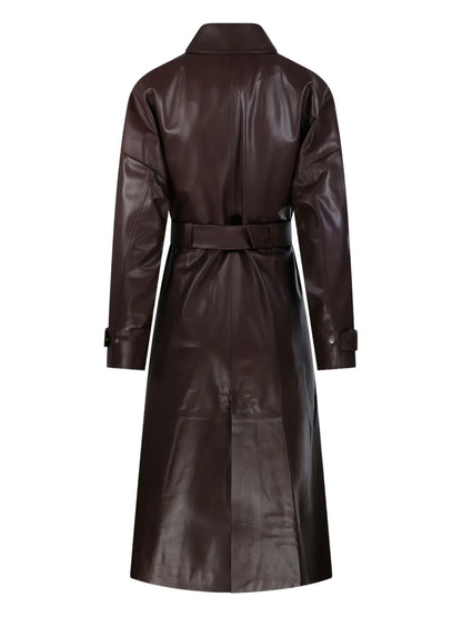 Jil Sander Dark Brown Belted Leather Coat