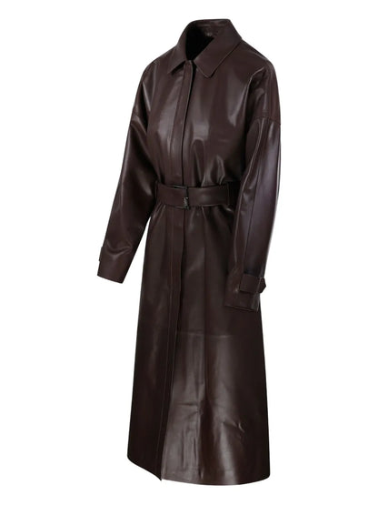 Jil Sander Dark Brown Belted Leather Coat