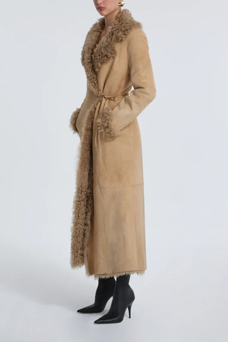 Joni Honey Shearling Maxi Coat