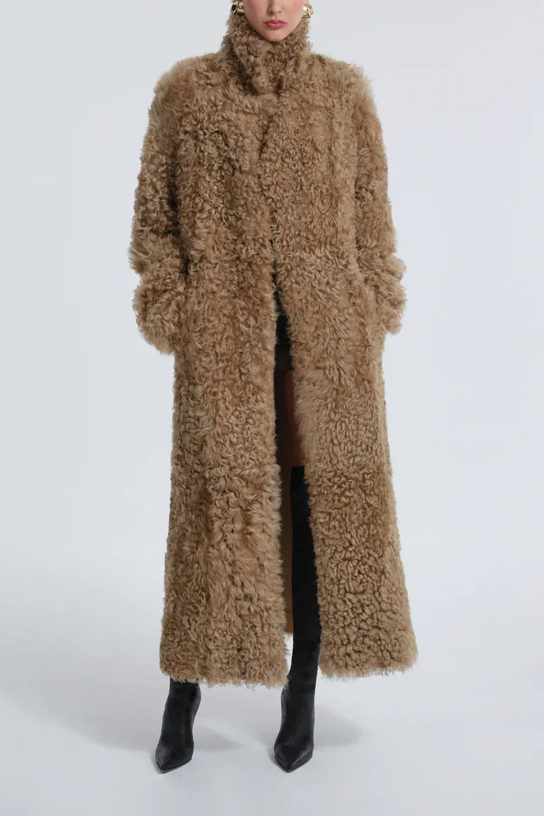 Joni Honey Shearling Maxi Coat