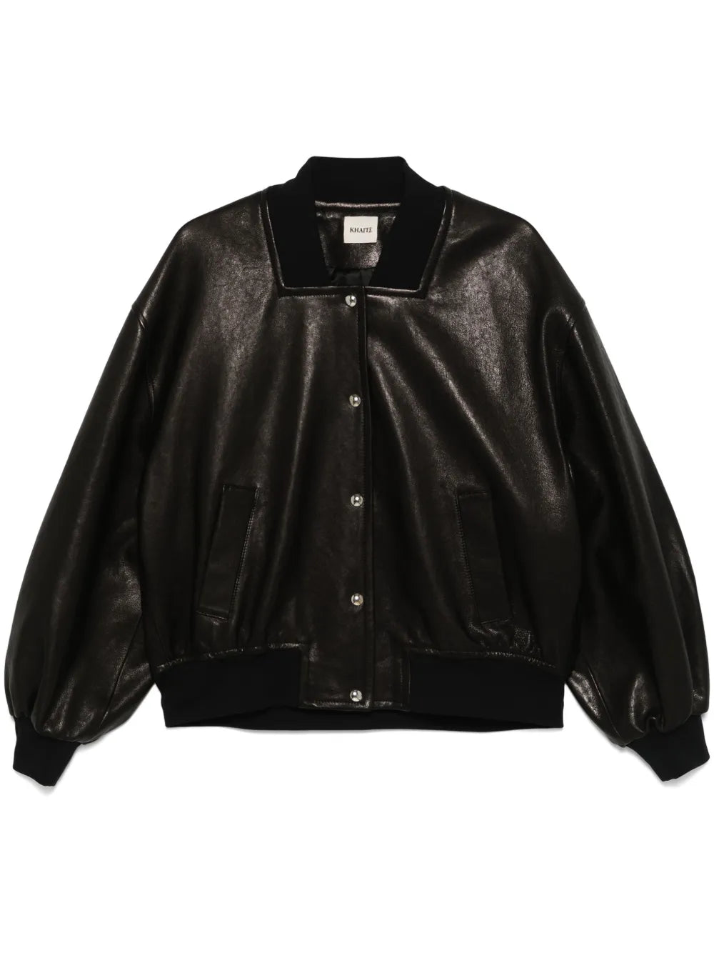 Khaite Oversized Black Leather Bomber Jacket