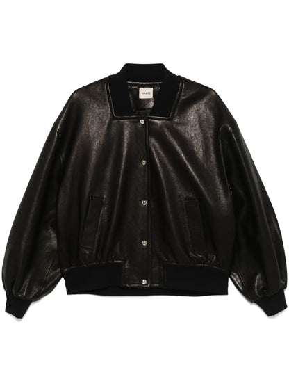 Khaite Oversized Black Leather Bomber Jacket