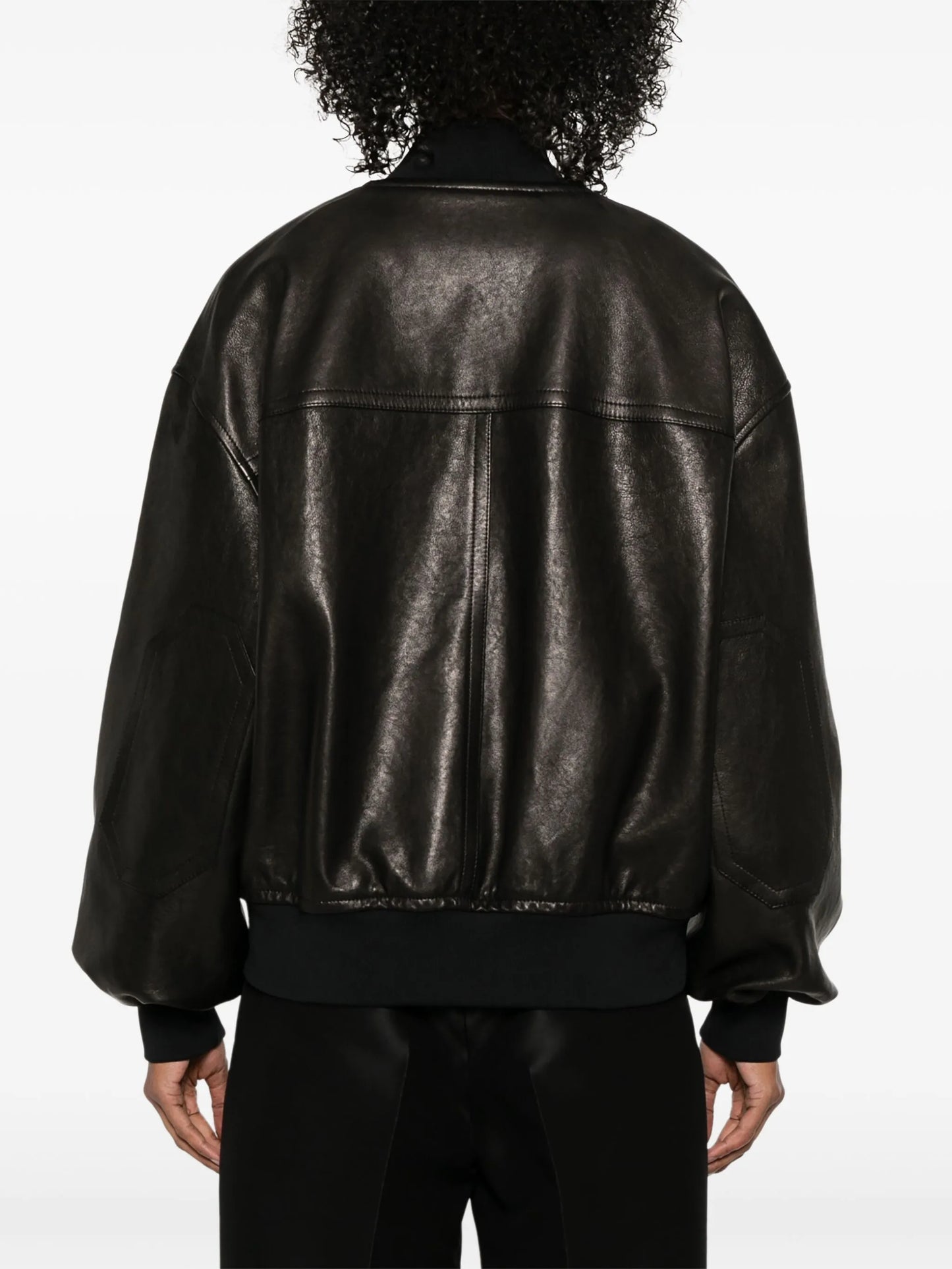 Khaite Oversized Black Leather Bomber Jacket