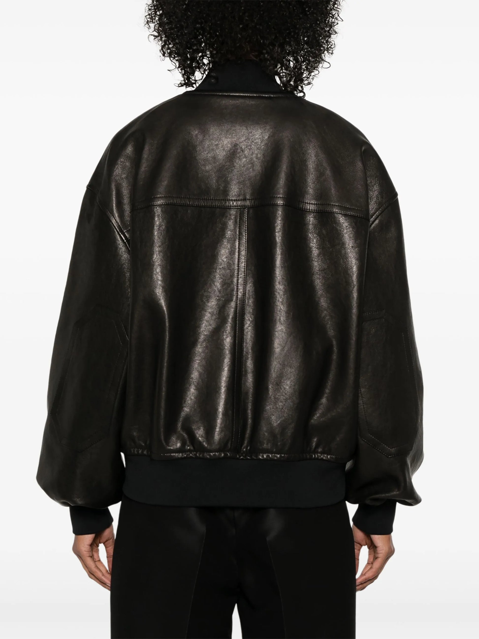 Khaite Oversized Black Leather Bomber Jacket