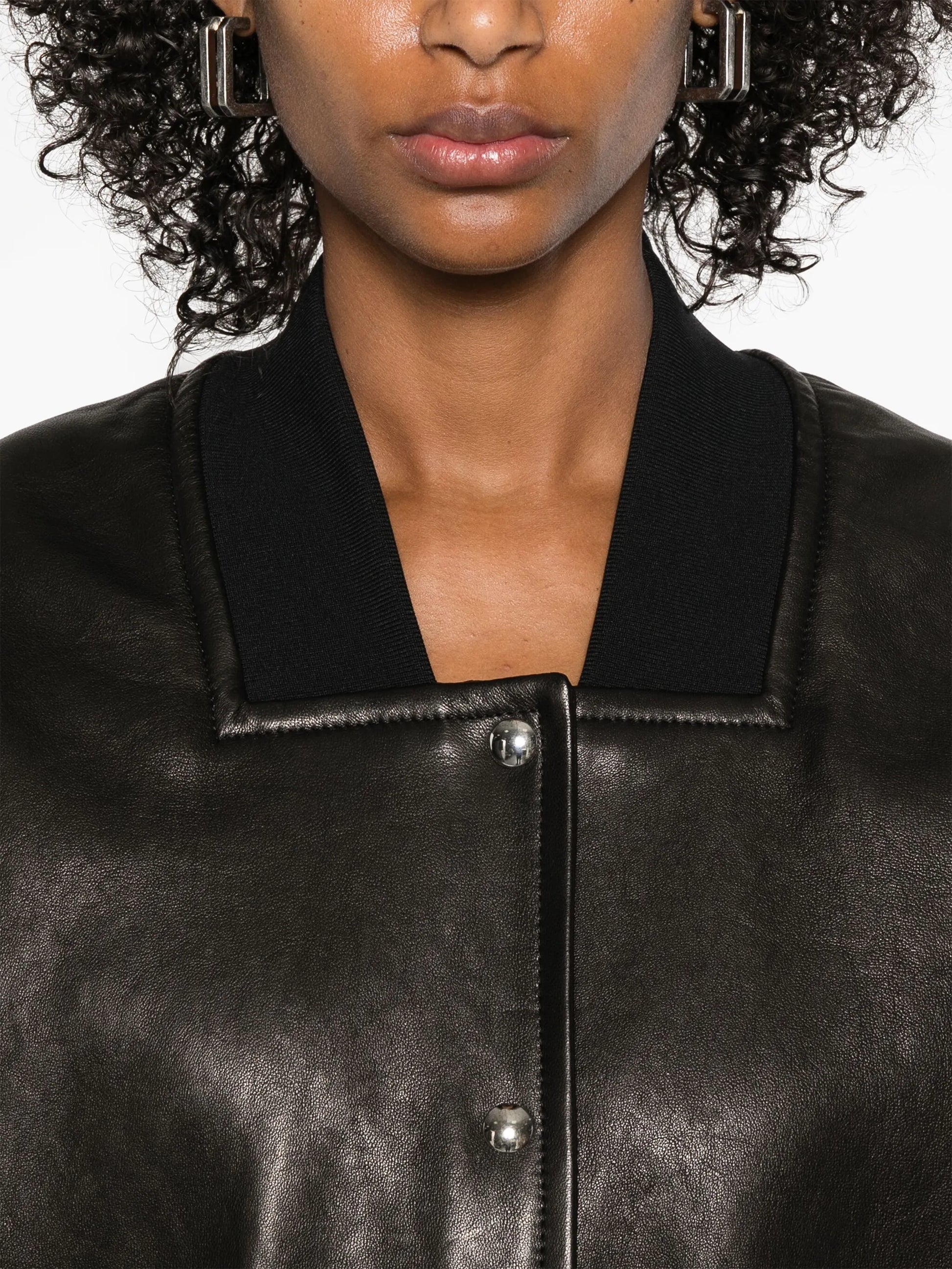 Khaite Oversized Black Leather Bomber Jacket