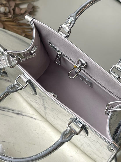 LOUIS VUITTON Onthego PM – Monogram Mirror Vernis (Silver)