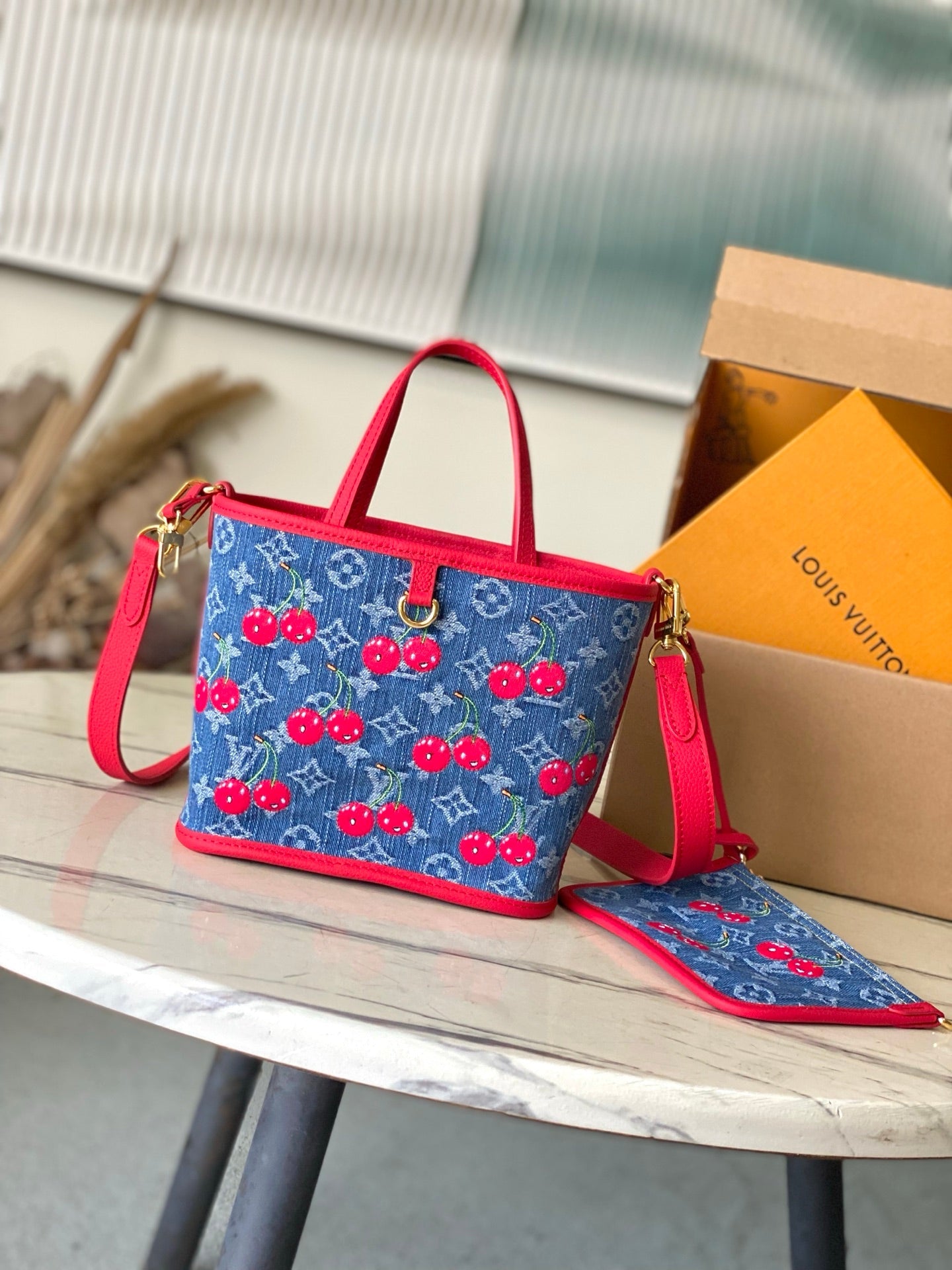 LV x TM Neverfull Inside Out BB Monogram Denim Bag