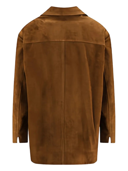 Lemaire Oversized Suede Coat in Chestnut Brown