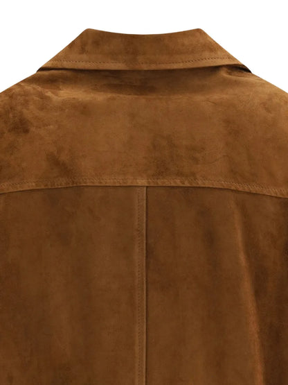 Lemaire Oversized Suede Coat in Chestnut Brown