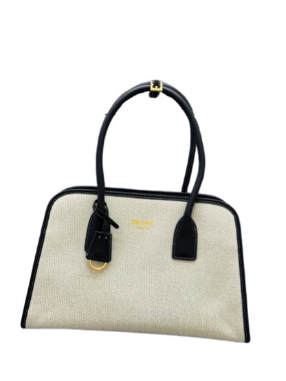 Prada Linen Blend Leather Tote Bag