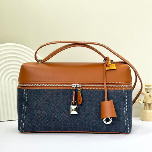 Loro Piana Leather-Trimmed Denim Shoulder Bag