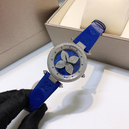 Louis Vuitton Blue Mother-of-Pearl Monogram Flower & Diamond-Set Bezel