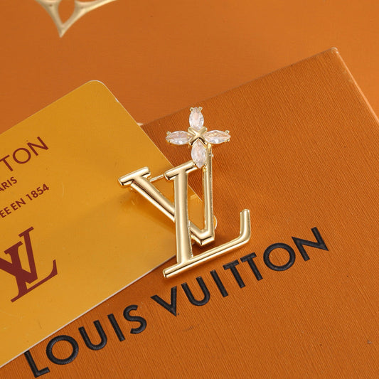Louis Vuitton LV Initials Brooch with Crystal Flower