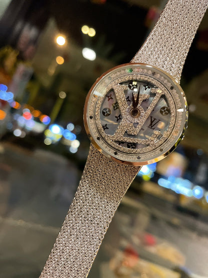 Louis Vuitton Tambour Monogram Diamond Pave Watch