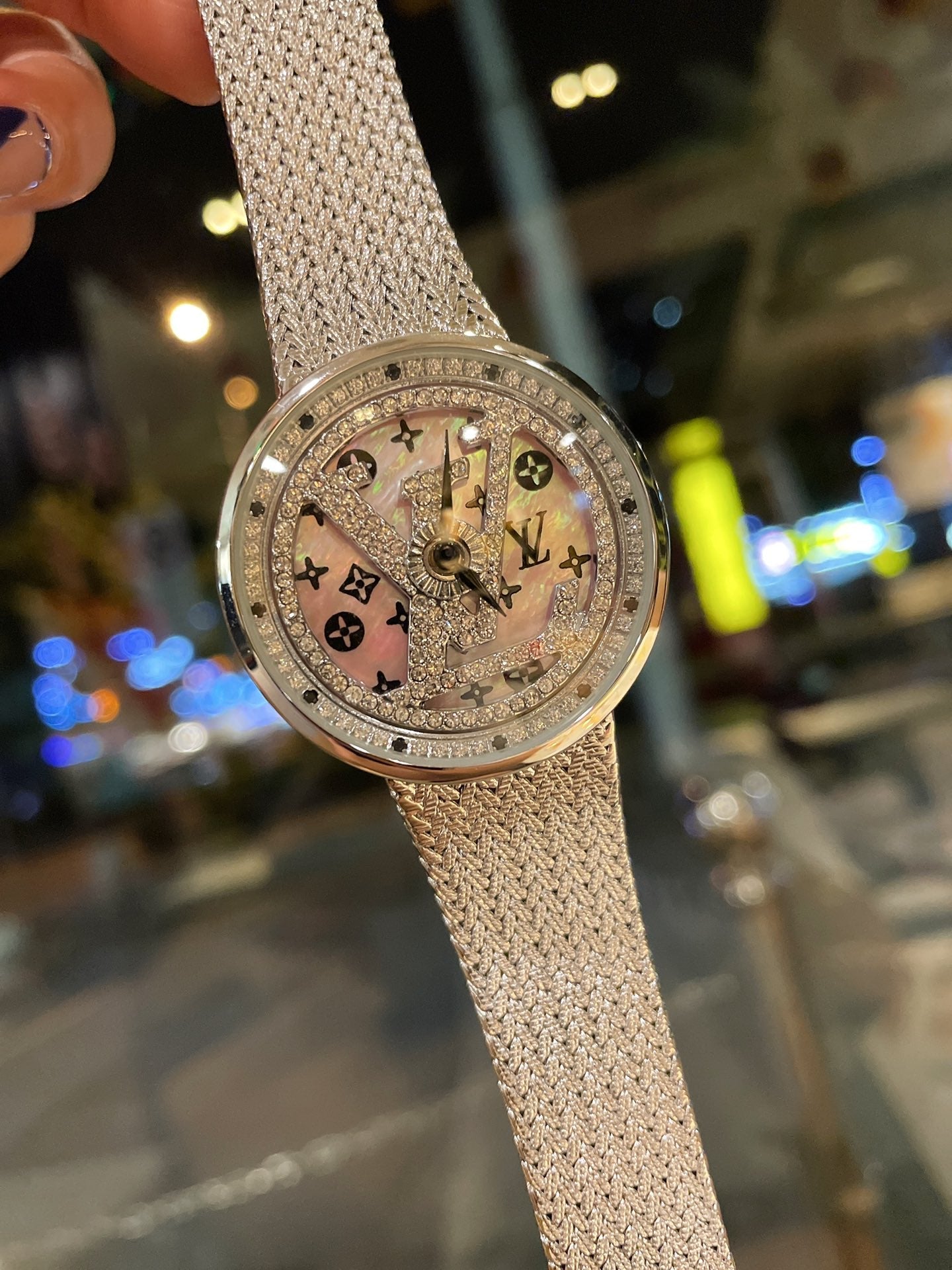 Louis Vuitton Tambour Monogram Diamond Pave Watch