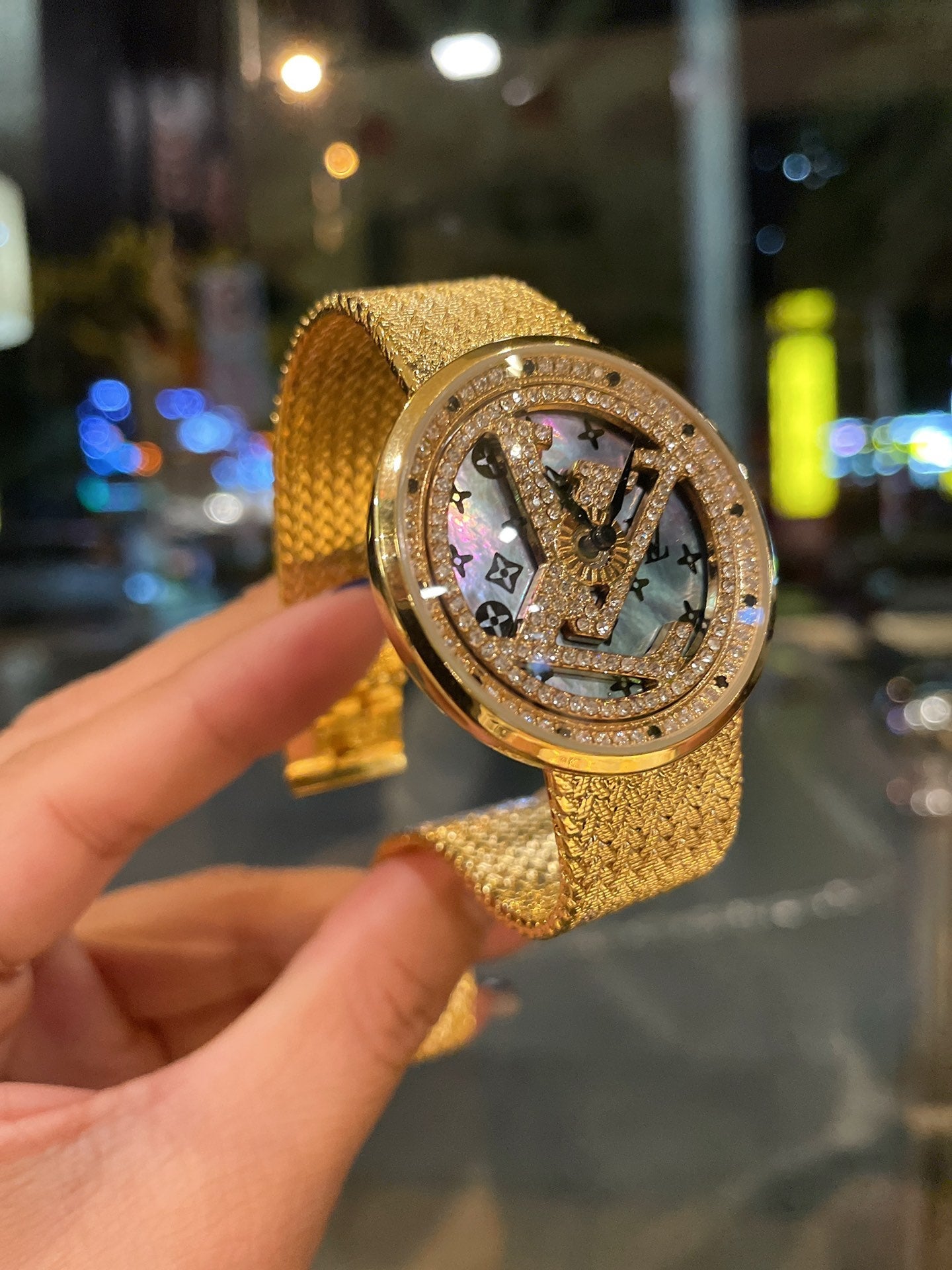 Louis Vuitton Tambour Monogram Diamond Pave Watch