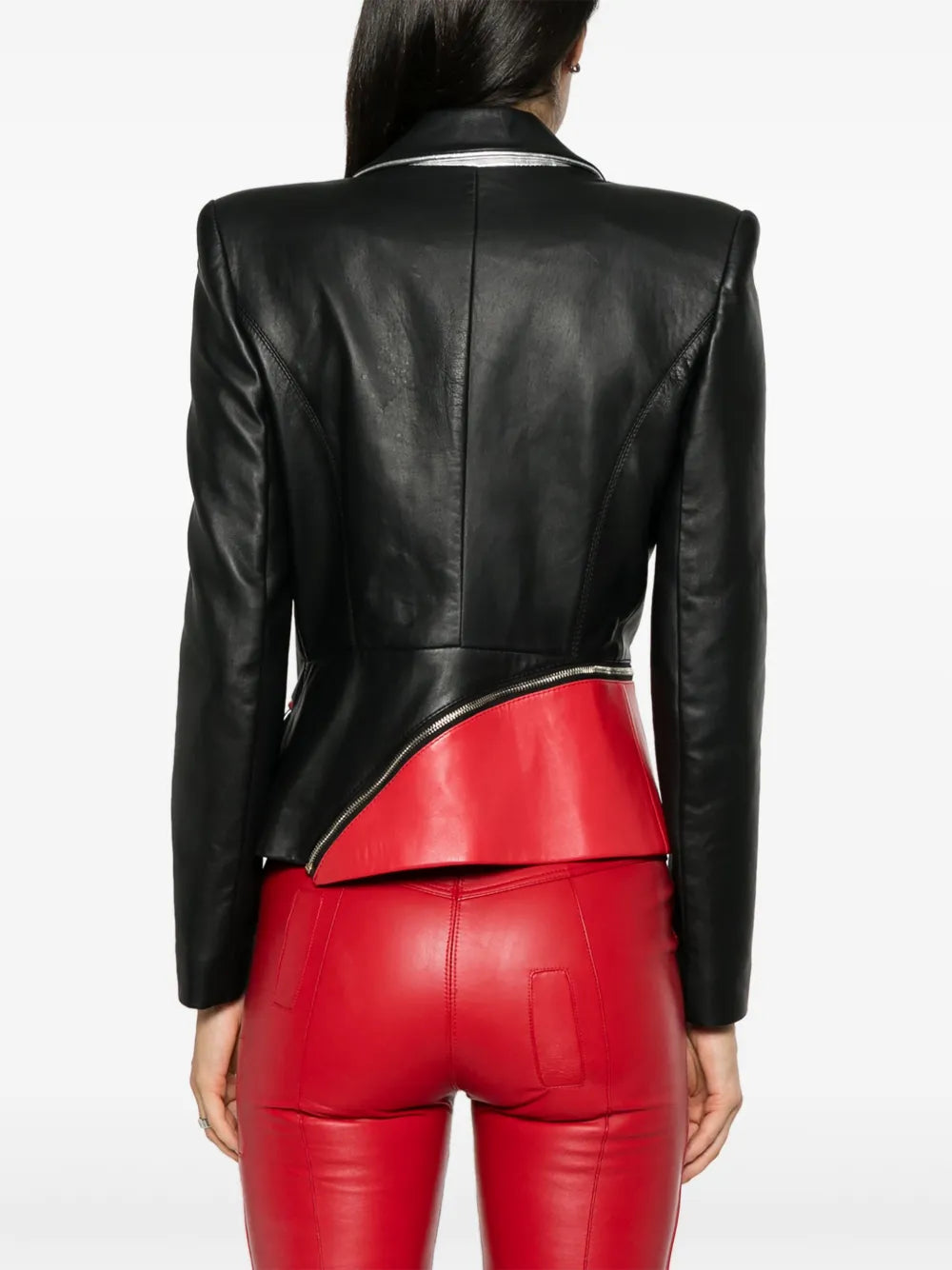 MITHLANE Colorblock Leather Moto Jacket
