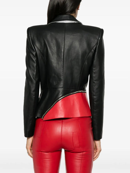 MITHLANE Colorblock Leather Moto Jacket