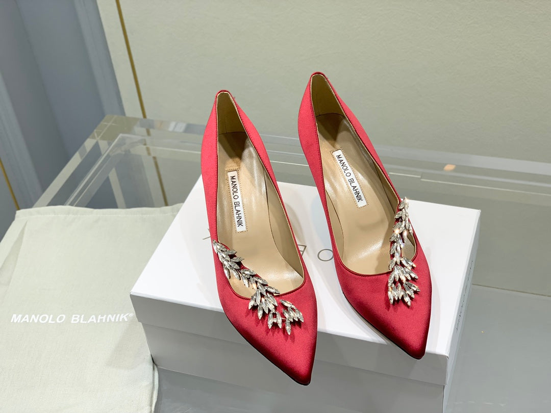 Manolo Blahnik Nadira Satin Jewel Buckle Pumps