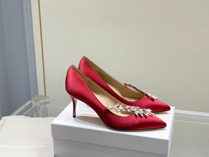 Manolo Blahnik Nadira Satin Jewel Buckle Pumps