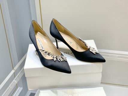 Manolo Blahnik Nadira Satin Jewel Buckle Pumps