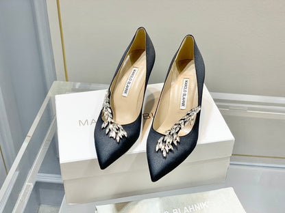 Manolo Blahnik Nadira Satin Jewel Buckle Pumps