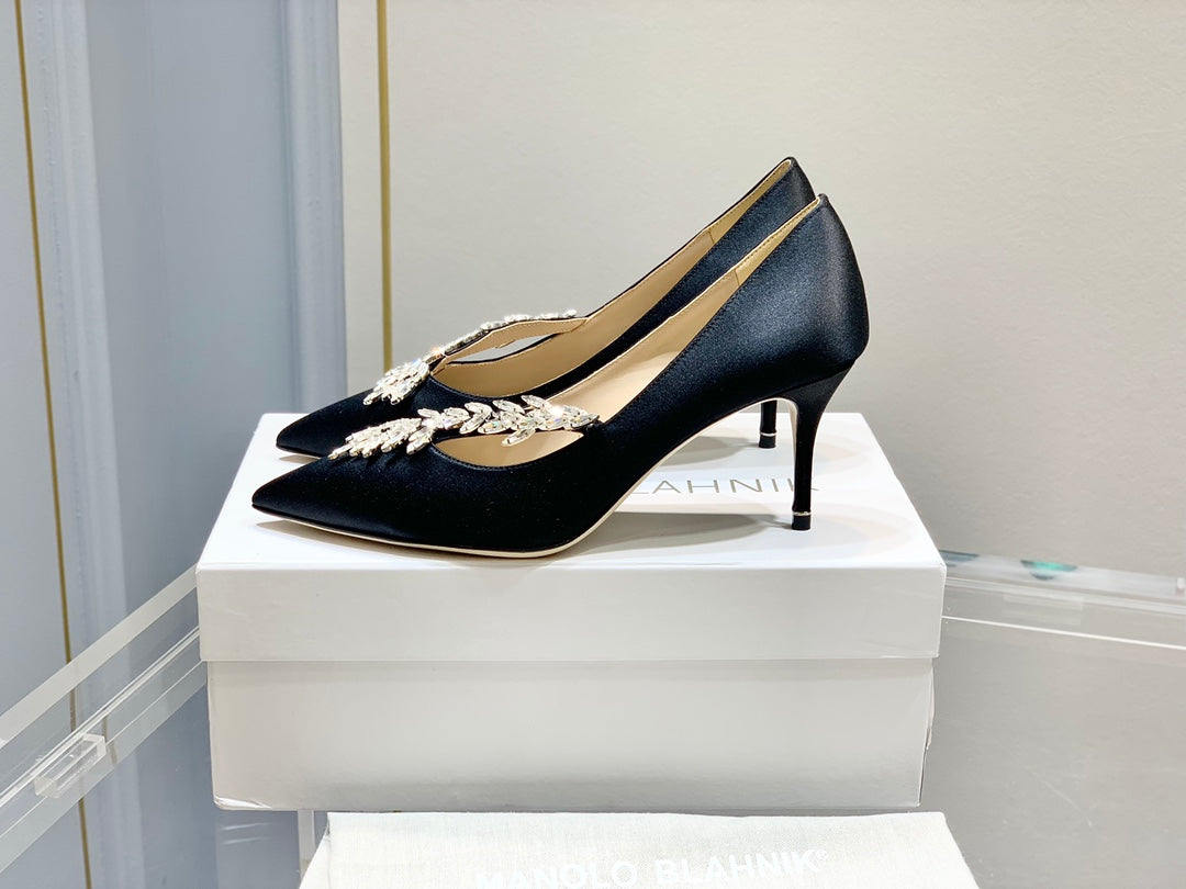 Manolo Blahnik Nadira Satin Jewel Buckle Pumps