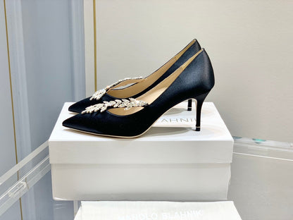 Manolo Blahnik Nadira Satin Jewel Buckle Pumps