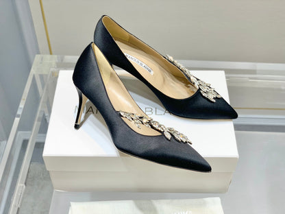 Manolo Blahnik Nadira Satin Jewel Buckle Pumps