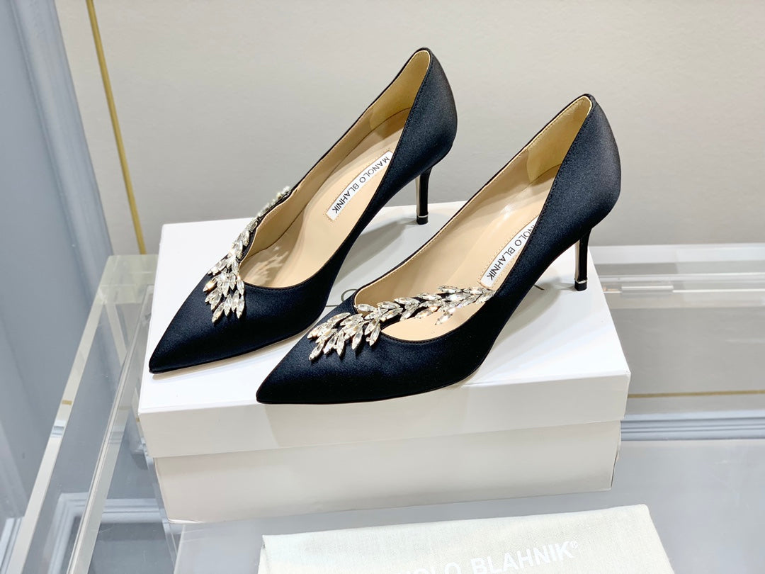 Manolo Blahnik Nadira Satin Jewel Buckle Pumps