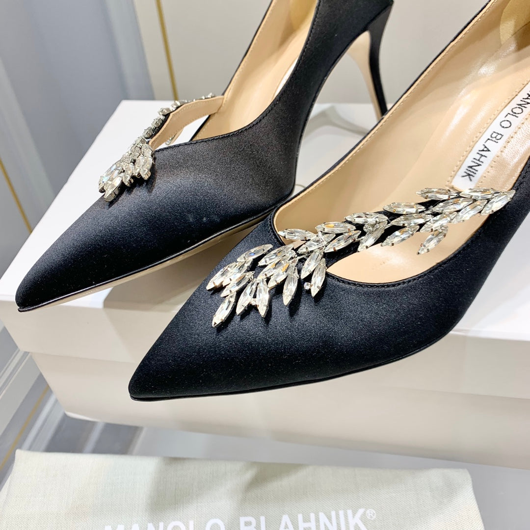 Manolo Blahnik Nadira Satin Jewel Buckle Pumps