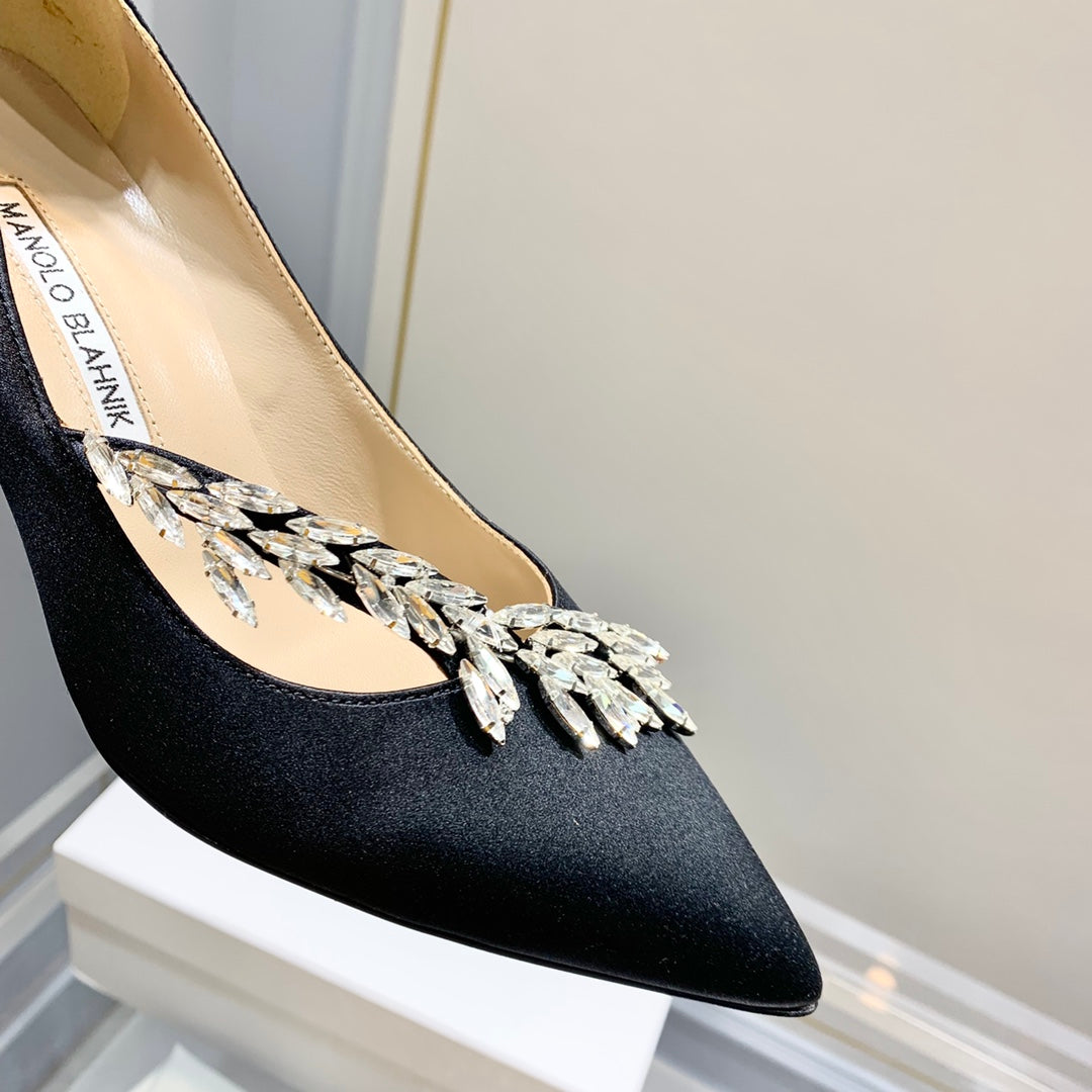 Manolo Blahnik Nadira Satin Jewel Buckle Pumps