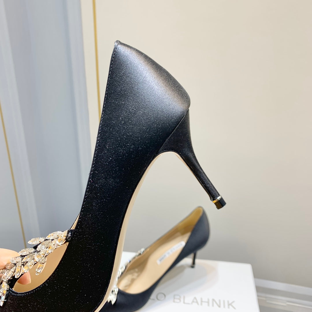 Manolo Blahnik Nadira Satin Jewel Buckle Pumps