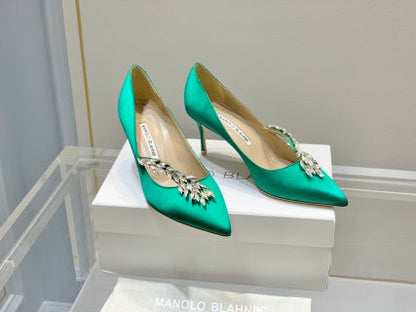 Manolo Blahnik Nadira Satin Jewel Buckle Pumps