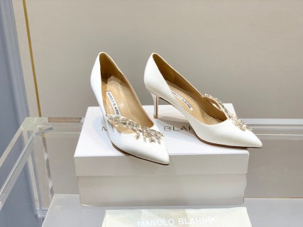 Manolo Blahnik Nadira Satin Jewel Buckle Pumps