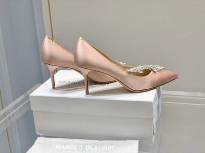 Manolo Blahnik Nadira Satin Jewel Buckle Pumps