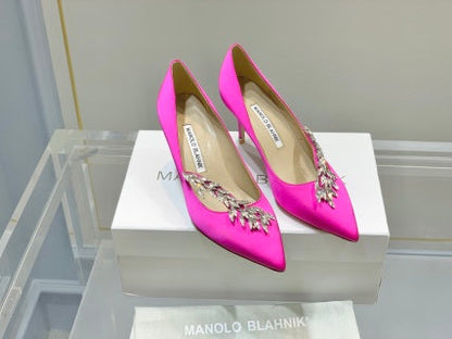 Manolo Blahnik Nadira Satin Jewel Buckle Pumps