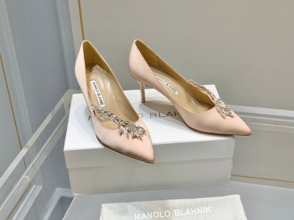 Manolo Blahnik Nadira Satin Jewel Buckle Pumps